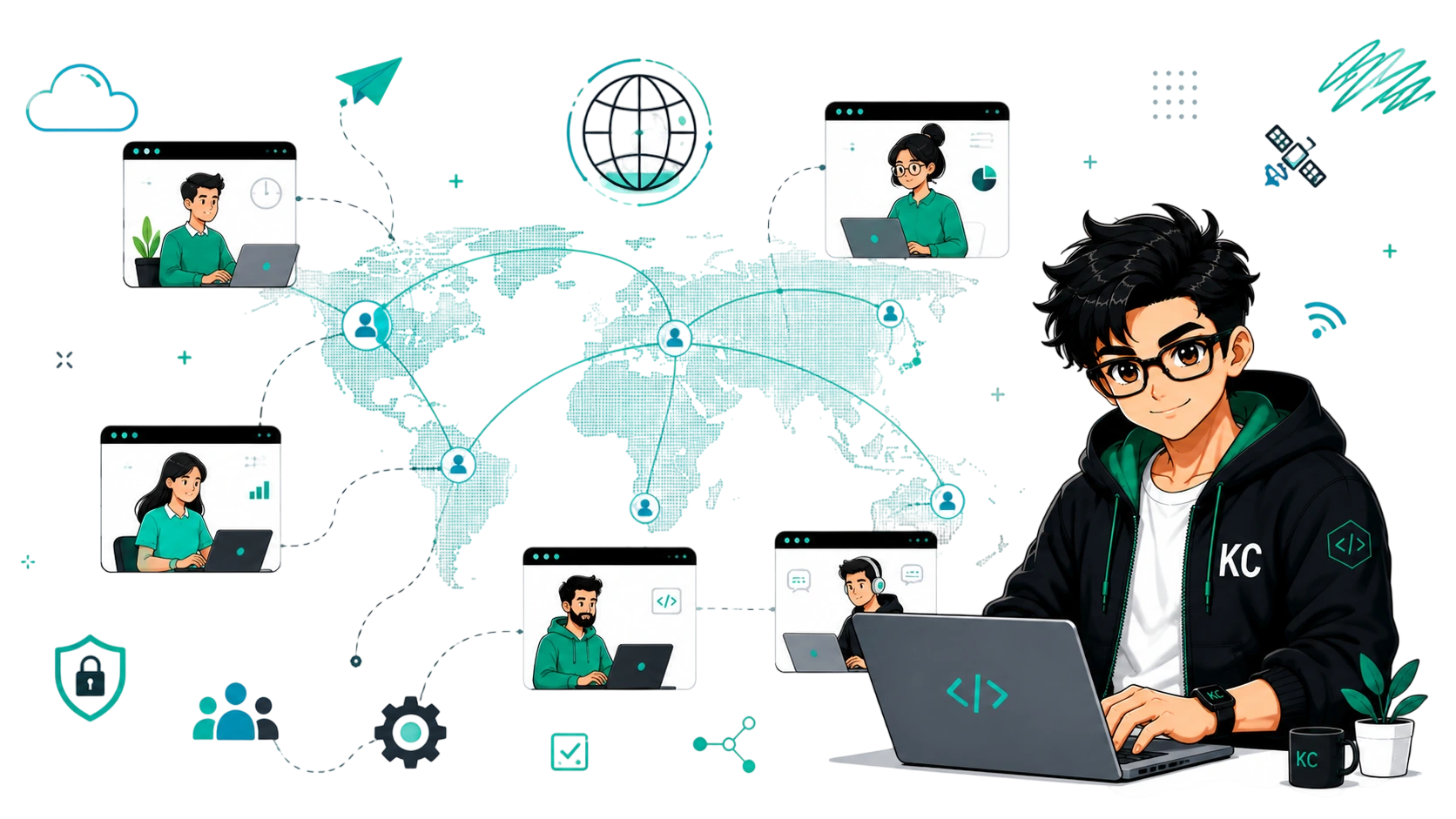 Global remote software development collaboration hero background